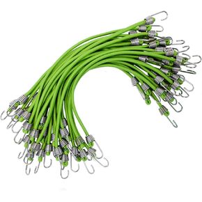 30 Pack Small Bungee Cords with Hooks, 10" Elastic Straps Bungee Cords for Outdoor Camping,Tents, Tarps, Bikes, RV,Luggage Roof Racks, Cargo, Green