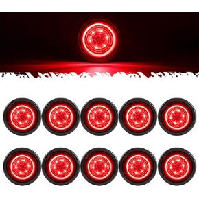 Partsam 10Pcs 2.5 inch Amber 10LED Strobe Lights Round Side Marker Clearance Light with Grommet & Wire Pigtail for Trailer Semi Truck RV Camper