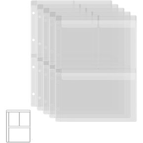 BAOFALI 20 Pcs A4 Plastic Binder Pockets,4 Holes Waterproof PVC Folders Loose Leaf Bag forBudgeting Loose Leaf Bags Planner Insert Pouches Photo,Document, Stamp & Die Storage Bills Organizer（2 Grid ）