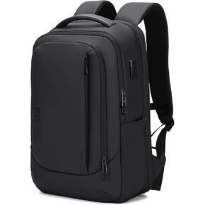 FENRUIEN Business Travel Backpack for Men, Expandable Water Resistant Computer Backpack with USB Port, Black Laptop Backpack 15.6 Inch for College/Work