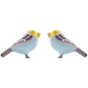 MALOYANVE Cute Bird Earrings 925 Sterling Silver Gold Plated Post Small Lifelike Animal Pet Enameled Blue Yellow Pink or Purple Feather Birds Piercing Ear Stud Earrings Jewelry Gifts for Women