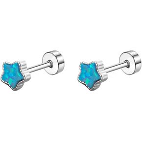 18G Opal Star Flat Screw Back Small Stud Earrings for Women Teen Girls Minimalist Cute Titanium Surgical Steel Little Tiny Cartilage Tragus Glitter Colorful Stars Piercing Sleeper Studs Hypoallergenic for Sensitive Ears Gift Her Daughter Xmas