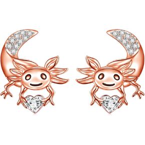 Axolotl Earrings/Ring for Women 925 Sterling Silver Hypoallergenic Axolotl Stud/Hoop Earrings Birthstone Cute Animal Jewelry Gift for Women