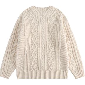 Vamtac Cable Knit Sweater Women Oversized Knitted Fall Long Sleeve Knit Beige Pullover Chunky Sweaters for Men