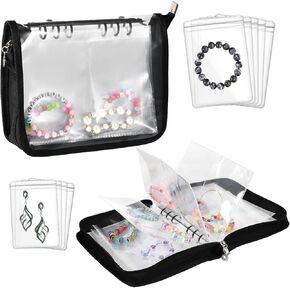 Travel Jewelry Organizer Transparent Jewelry Storage Book Binder Bag with pvc Jewelry Display Pouches Black Earring Organizer Case Clear Zipper Pouch for Rings Necklace Bracelet