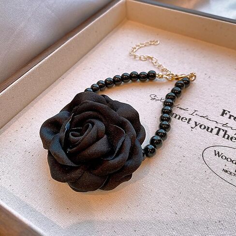 Vintage Imitation Pearl Bracelet with Rose Flower Charm Dainty Pearl Wrist Band Boho Rose Hand Accessories for Women Bridal Wedding Prom Festival in Kuwait
