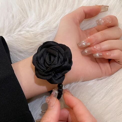 Vintage Imitation Pearl Bracelet with Rose Flower Charm Dainty Pearl Wrist Band Boho Rose Hand Accessories for Women Bridal Wedding Prom Festival in Kuwait