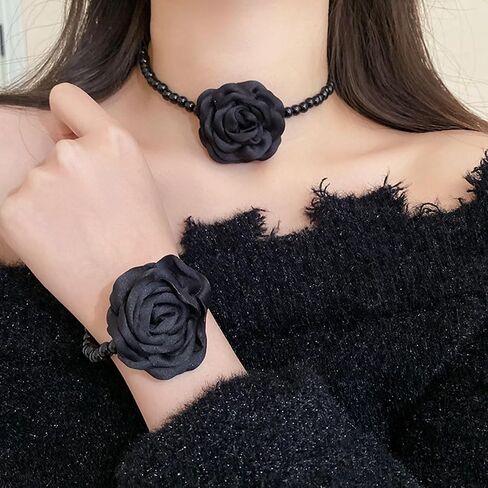 Vintage Imitation Pearl Bracelet with Rose Flower Charm Dainty Pearl Wrist Band Boho Rose Hand Accessories for Women Bridal Wedding Prom Festival in Kuwait