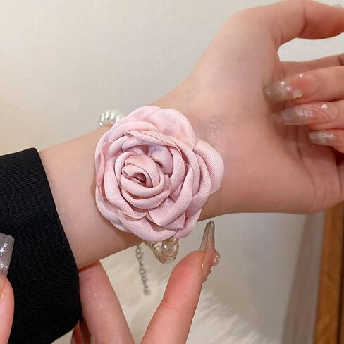 Vintage Imitation Pearl Bracelet with Rose Flower Charm Dainty Pearl Wrist Band Boho Rose Hand Accessories for Women Bridal Wedding Prom Festival in Kuwait
