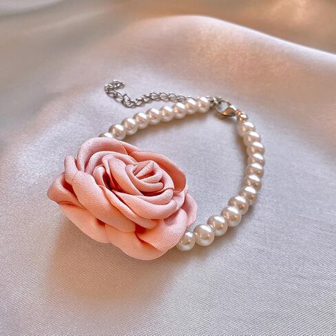 Vintage Imitation Pearl Bracelet with Rose Flower Charm Dainty Pearl Wrist Band Boho Rose Hand Accessories for Women Bridal Wedding Prom Festival in Kuwait