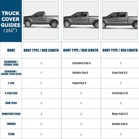 غطاء شاحنة مقاوم للماء يحل محل Ford F150 F250 /Chevy Silverado 1500 2500 SuperCab 8ft، 300D غطاء شاحنة لجميع الأحوال الجوية مع باب سحاب للحماية من برد المطر الثلجي (255 بوصة) in Kuwait