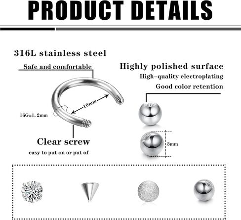 SAILIMUE 15 Pcs 16G Septum Rings For Women Men Hypoallergenic Surgical Stainless Steel Nose Ring Horseshoe Lip Rings Eyebrow Helix Daith Piercing Septum Jewelry Silver Black Rose Gold in Saudi Arabia