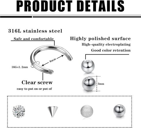 SAILIMUE 15 جهاز كمبيوتر شخصى 16G حلقات الحاجز للنساء الرجال هيبوالرجينيك الجراحية الفولاذ المقاوم للصدأ الأنف الدائري حدوة الحصان الشفاه خواتم الحاجب الحلزون Daith ثقب الحاجز مجوهرات الفضة الأسود ارتفع الذهب in Kuwait