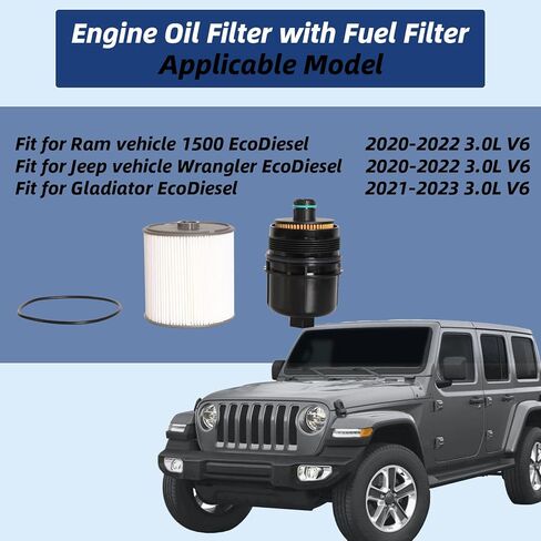 فلتر زيت محرك الديزل البيئي مع فلتر الوقود مناسب لرام 1500 DT، لسيارة جيب رانجلر JL جلاديتور 2020-2023 استبدال 68507598AA 68498720AA 68436631AA in Kuwait