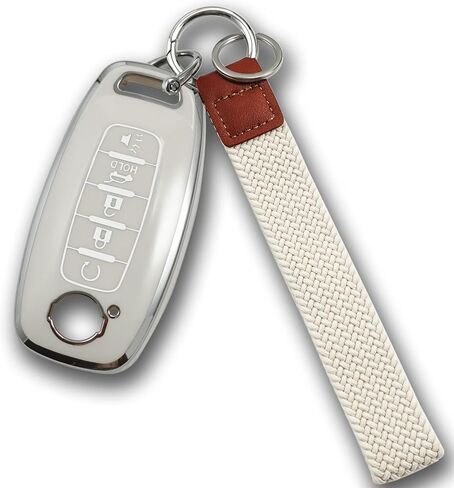 for Nissan Key Fob Cover with Wristlet Keychain Soft Key Shell Case 2023 2024 2025 Rogue Pathfinder and 2024 Sentra, 5 Buttons Accessories(Silver-White, 5 Buttons) in Saudi Arabia