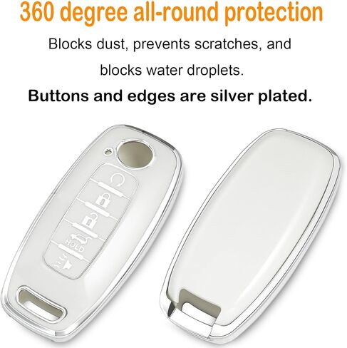 for Nissan Key Fob Cover with Wristlet Keychain Soft Key Shell Case 2023 2024 2025 Rogue Pathfinder and 2024 Sentra, 5 Buttons Accessories(Silver-White, 5 Buttons) in Saudi Arabia