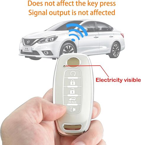 for Nissan Key Fob Cover with Wristlet Keychain Soft Key Shell Case 2023 2024 2025 Rogue Pathfinder and 2024 Sentra, 5 Buttons Accessories(Silver-White, 5 Buttons) in Saudi Arabia