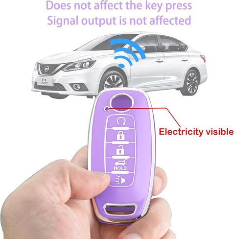 غطاء مفتاح Nissan Key Fob مع سلسلة مفاتيح معصم حافظة مفاتيح ناعمة 2023 2024 2025 Rogue Pathfinder و2024 Sentra، ملحقات 5 أزرار (فضي-أبيض، 5 أزرار) in Saudi Arabia