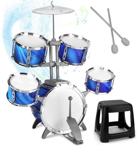 Kids Drum Set for Toddlers 1-3 Musical Jazz Drum with Stool Toys for 2-5 4-6 5-7 Boys Girls Birthday, Red in Kuwait