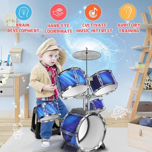 Kids Drum Set for Toddlers 1-3 Musical Jazz Drum with Stool Toys for 2-5 4-6 5-7 Boys Girls Birthday, Red in Kuwait