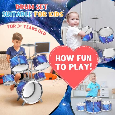 Kids Drum Set for Toddlers 1-3 Musical Jazz Drum with Stool Toys for 2-5 4-6 5-7 Boys Girls Birthday, Red in Kuwait