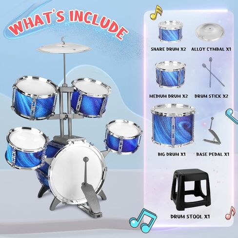 Kids Drum Set for Toddlers 1-3 Musical Jazz Drum with Stool Toys for 2-5 4-6 5-7 Boys Girls Birthday, Red in Kuwait