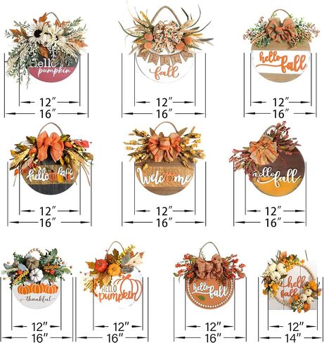 Hello Pumpkin Wreath Sign for Front Door, Artificial flower Wreath Hanging Door for Decor Indoor Outdoor, Hello Door Sign Wreath for Farmhouse Porch Fall Holiday Thanksgiving Halloween Christmas Decor in Saudi Arabia