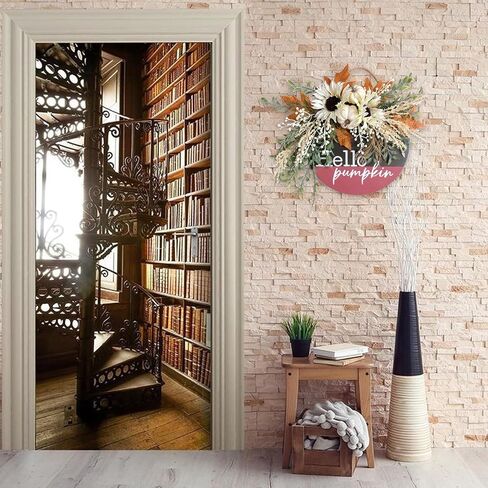 Hello Pumpkin Wreath Sign for Front Door, Artificial flower Wreath Hanging Door for Decor Indoor Outdoor, Hello Door Sign Wreath for Farmhouse Porch Fall Holiday Thanksgiving Halloween Christmas Decor in Saudi Arabia