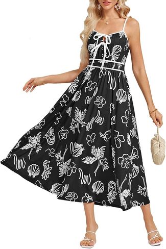 GRACE KARIN Women's 2025 Summer Casual Floral Boho Dress Spaghetti Strap Flowy Beach Maxi Dresses in Kuwait