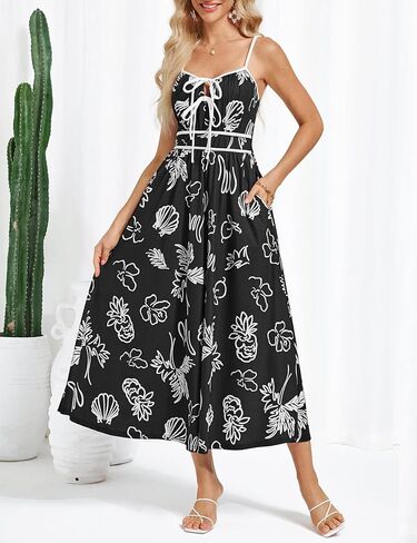 GRACE KARIN Women's 2025 Summer Casual Floral Boho Dress Spaghetti Strap Flowy Beach Maxi Dresses in Kuwait