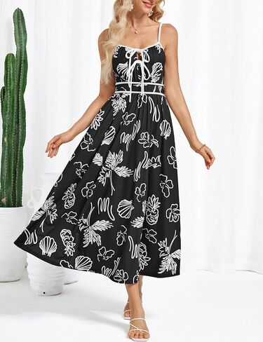 GRACE KARIN Women's 2025 Summer Casual Floral Boho Dress Spaghetti Strap Flowy Beach Maxi Dresses in Kuwait