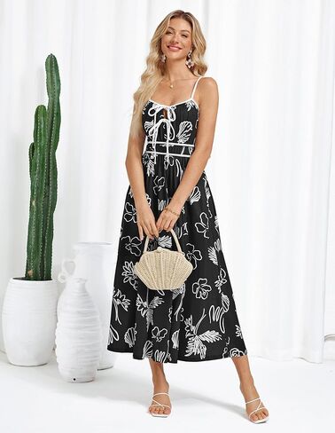 GRACE KARIN Women's 2025 Summer Casual Floral Boho Dress Spaghetti Strap Flowy Beach Maxi Dresses in Kuwait