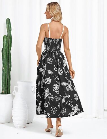 GRACE KARIN Women's 2025 Summer Casual Floral Boho Dress Spaghetti Strap Flowy Beach Maxi Dresses in Kuwait