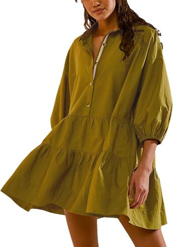 Zontroldy Women's Oversized Casual Collared Babydoll Mini Dresses Puff Sleeve A-line Tiered Shirt Tunic Dress in Kuwait