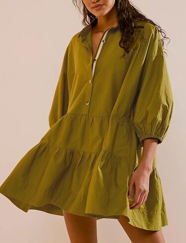 Zontroldy Women's Oversized Casual Collared Babydoll Mini Dresses Puff Sleeve A-line Tiered Shirt Tunic Dress in Kuwait