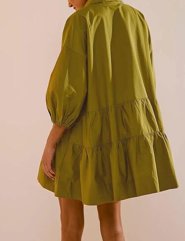 Zontroldy Women's Oversized Casual Collared Babydoll Mini Dresses Puff Sleeve A-line Tiered Shirt Tunic Dress in Kuwait