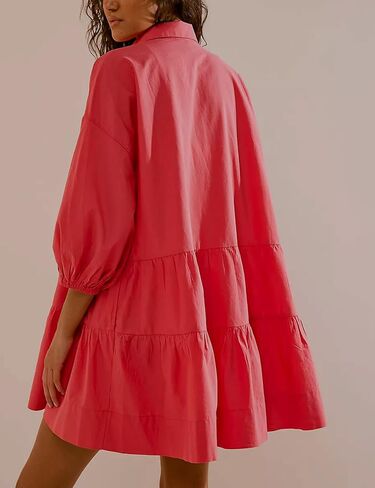 Zontroldy Women's Oversized Casual Collared Babydoll Mini Dresses Puff Sleeve A-line Tiered Shirt Tunic Dress in Kuwait
