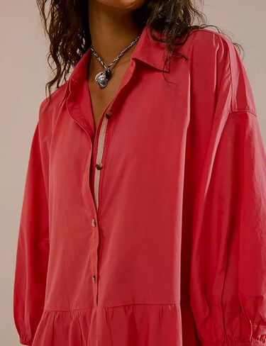 Zontroldy Women's Oversized Casual Collared Babydoll Mini Dresses Puff Sleeve A-line Tiered Shirt Tunic Dress in Kuwait