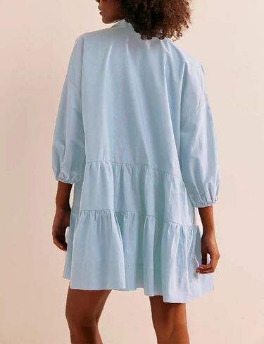Zontroldy Women's Oversized Casual Collared Babydoll Mini Dresses Puff Sleeve A-line Tiered Shirt Tunic Dress in Kuwait