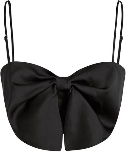 MakeMeChic Women's Bow Knot Sleeveless Camisole Spaghetti Strap Zip Back Summer Crop Cami Tops in Saudi Arabia