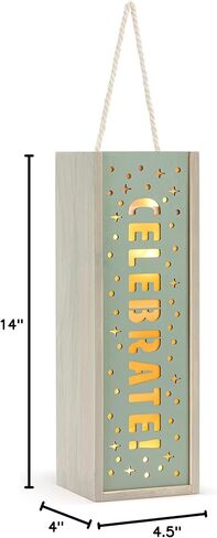 DEMDACO Pairs Well With Friends Olive Green 14 x 4.5 Pine Wood Wine Bottle Accessory Lantern in Kuwait