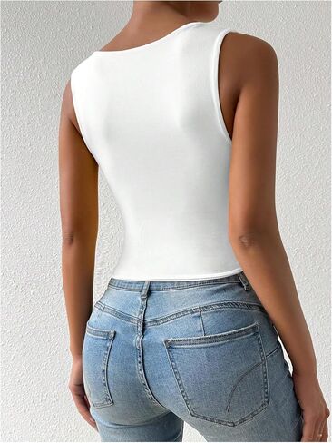 SHENHE Women's Square Neck Tank Wide Strap Fitted Simple Casual Summer Crop Tank Top in Saudi Arabia