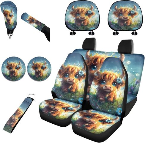 Wanyint Aztec Wolf Dream Catcher Car Seat Cover Full Set for 11, with Front Back Seat Covers Keychain Car Headrest Cover Cup Coasters Handbrake Cover and Gear Shift Cover for Women Men in Kuwait