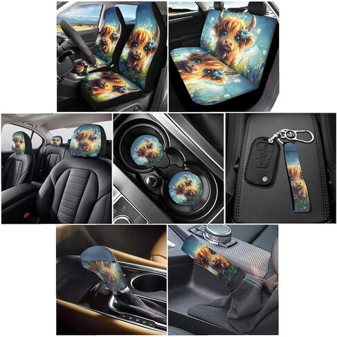 Wanyint Aztec Wolf Dream Catcher Car Seat Cover Full Set for 11, with Front Back Seat Covers Keychain Car Headrest Cover Cup Coasters Handbrake Cover and Gear Shift Cover for Women Men in Kuwait