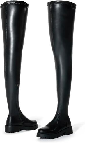 Stretchy Thigh High Boots for Women - Trendy Over Knee High Boots Waterproof Long Tube Skinny Punk Boots Knight Style Platform Rain Boots Cold Weather Must in Saudi Arabia
