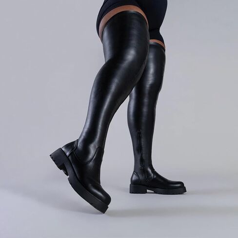 Stretchy Thigh High Boots for Women - Trendy Over Knee High Boots Waterproof Long Tube Skinny Punk Boots Knight Style Platform Rain Boots Cold Weather Must in Saudi Arabia