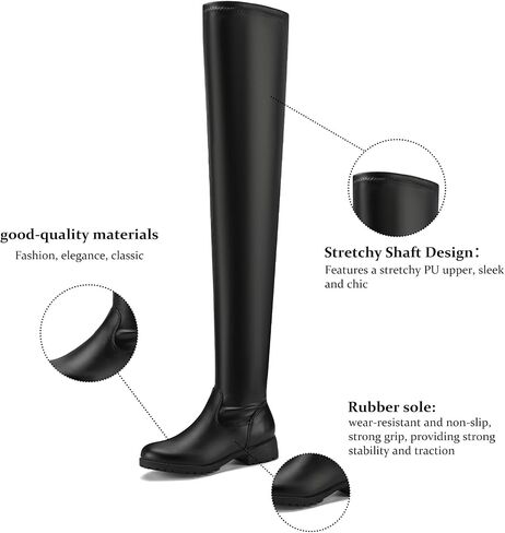 Stretchy Thigh High Boots for Women - Trendy Over Knee High Boots Waterproof Long Tube Skinny Punk Boots Knight Style Platform Rain Boots Cold Weather Must in Saudi Arabia