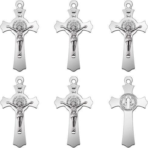 10Pcs Metal Saint Benedict Medals Cross Charm Rosary Center INRI Crucifix Pendant Beads DIY Catholic Jewelry Gifts Necklace Keychain for Men Women in Kuwait