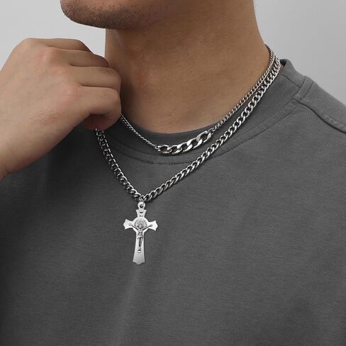10Pcs Metal Saint Benedict Medals Cross Charm Rosary Center INRI Crucifix Pendant Beads DIY Catholic Jewelry Gifts Necklace Keychain for Men Women in Kuwait
