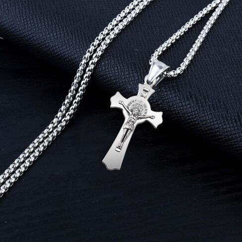 10Pcs Metal Saint Benedict Medals Cross Charm Rosary Center INRI Crucifix Pendant Beads DIY Catholic Jewelry Gifts Necklace Keychain for Men Women in Kuwait